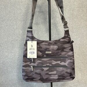 New Baggallini‎ Bucket Bagg Crossbody Bag Gray Camo Print Lightweight Everyday